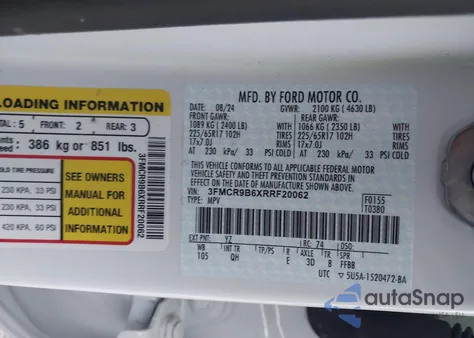 2024 Ford Bronco Sport Big Bend из США, поврежденный, VIN 3FMCR9B6XRRF20062